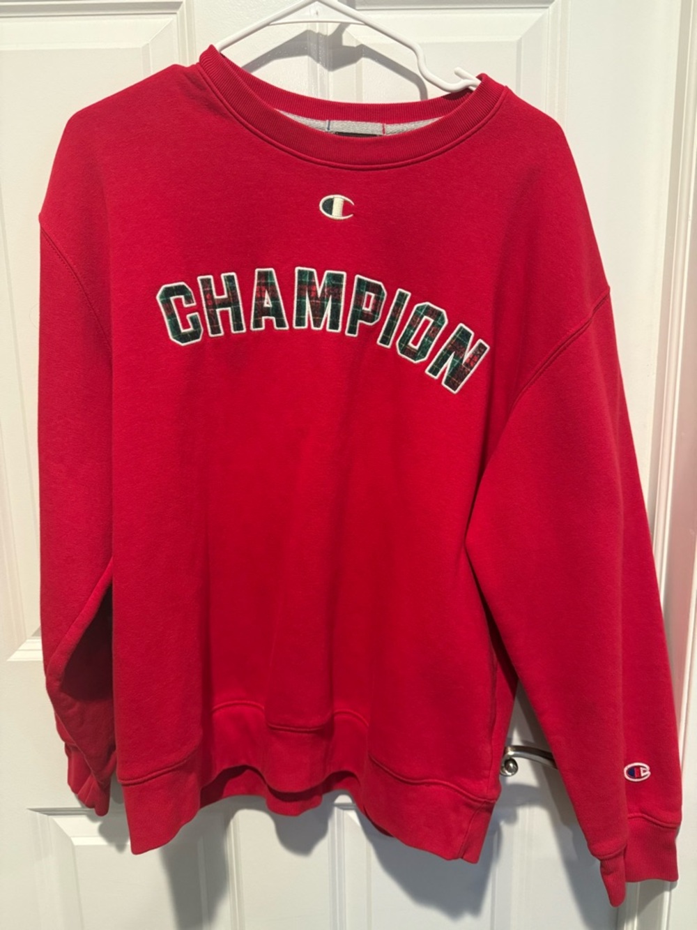 Champion Red Crewneck Sweatshirt with Arch Logo